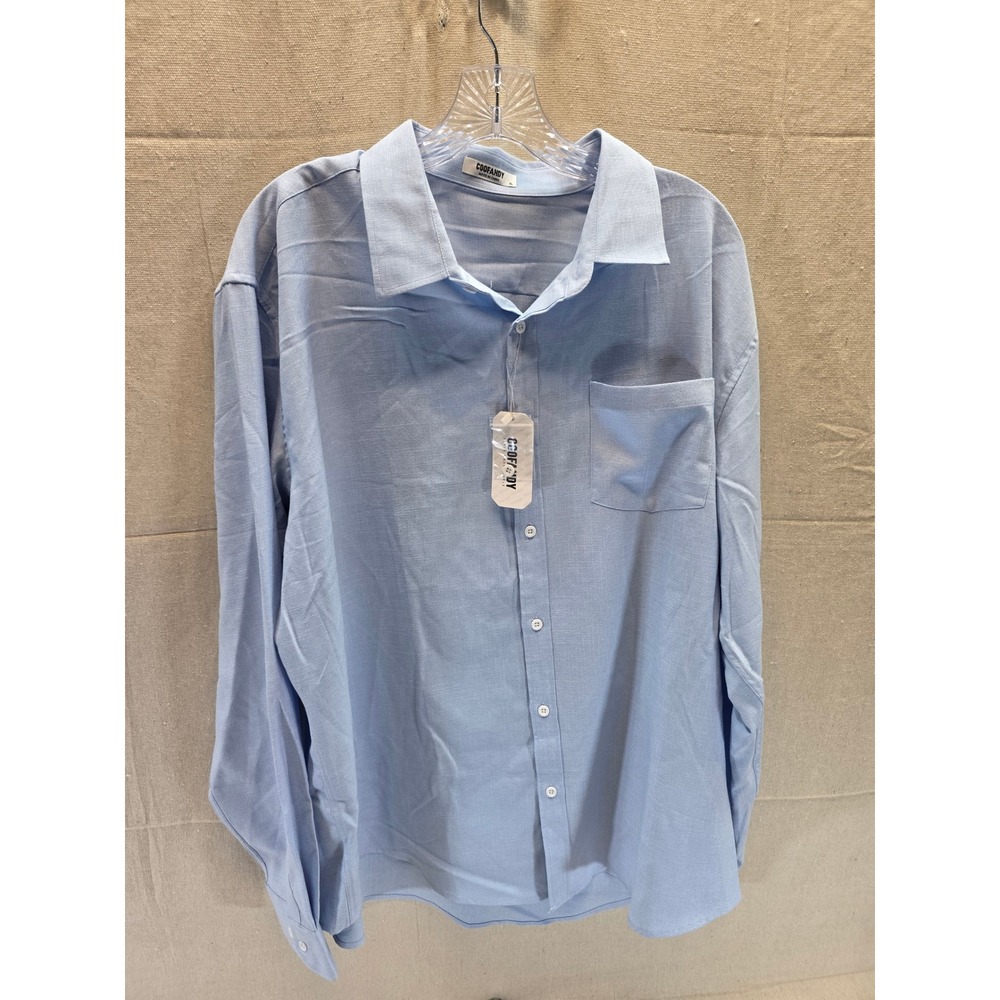 COOFANDY Mens Light Blue Linen Blend Long Sleeve Button Down Shirt XL New